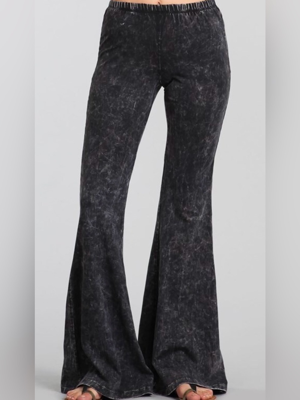 PPLA Gray Mineral Wash Bell Bottom Flare Pull-on Pants